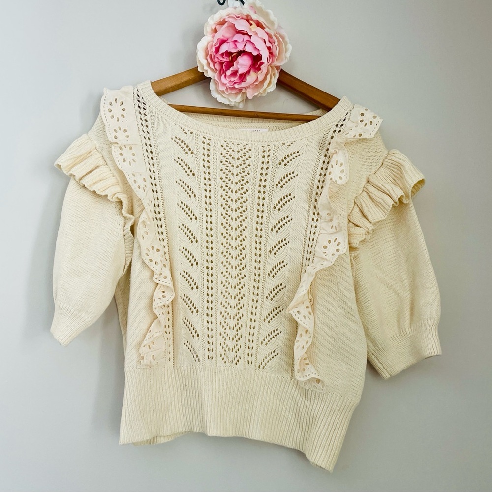 LC Lauren Conrad Cream Sweater Ruffle Eyelet Lace Large